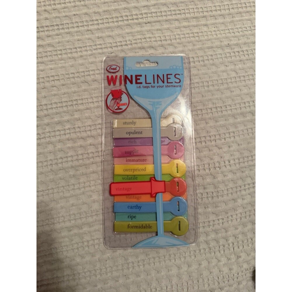 Vintage Wine Lines ID Tags For Stemware Wine Glasses Set Of 12 By Fred